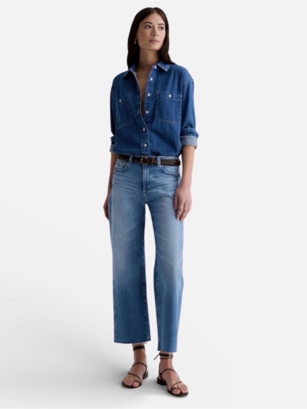 AG Adriano Goldschmied Saige Wide Leg Crop Mid Rise Raw Hem Jeans Size 29
